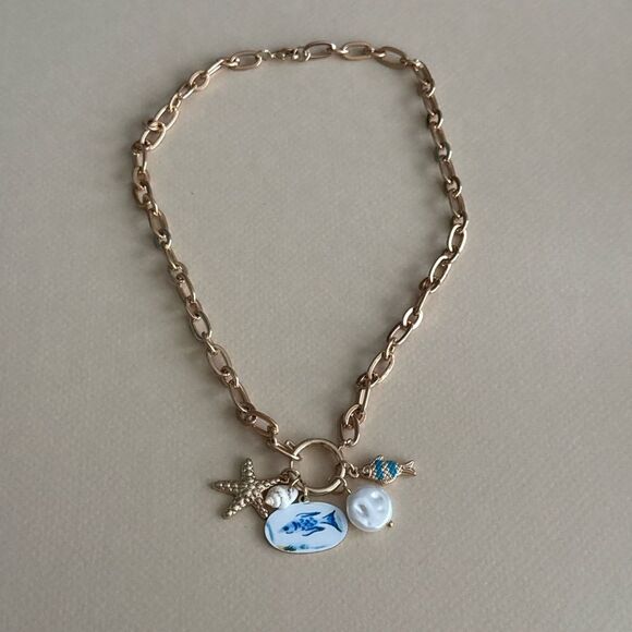 Free People Jewelry - Gold Charm Necklace with Sea Motifs #1857